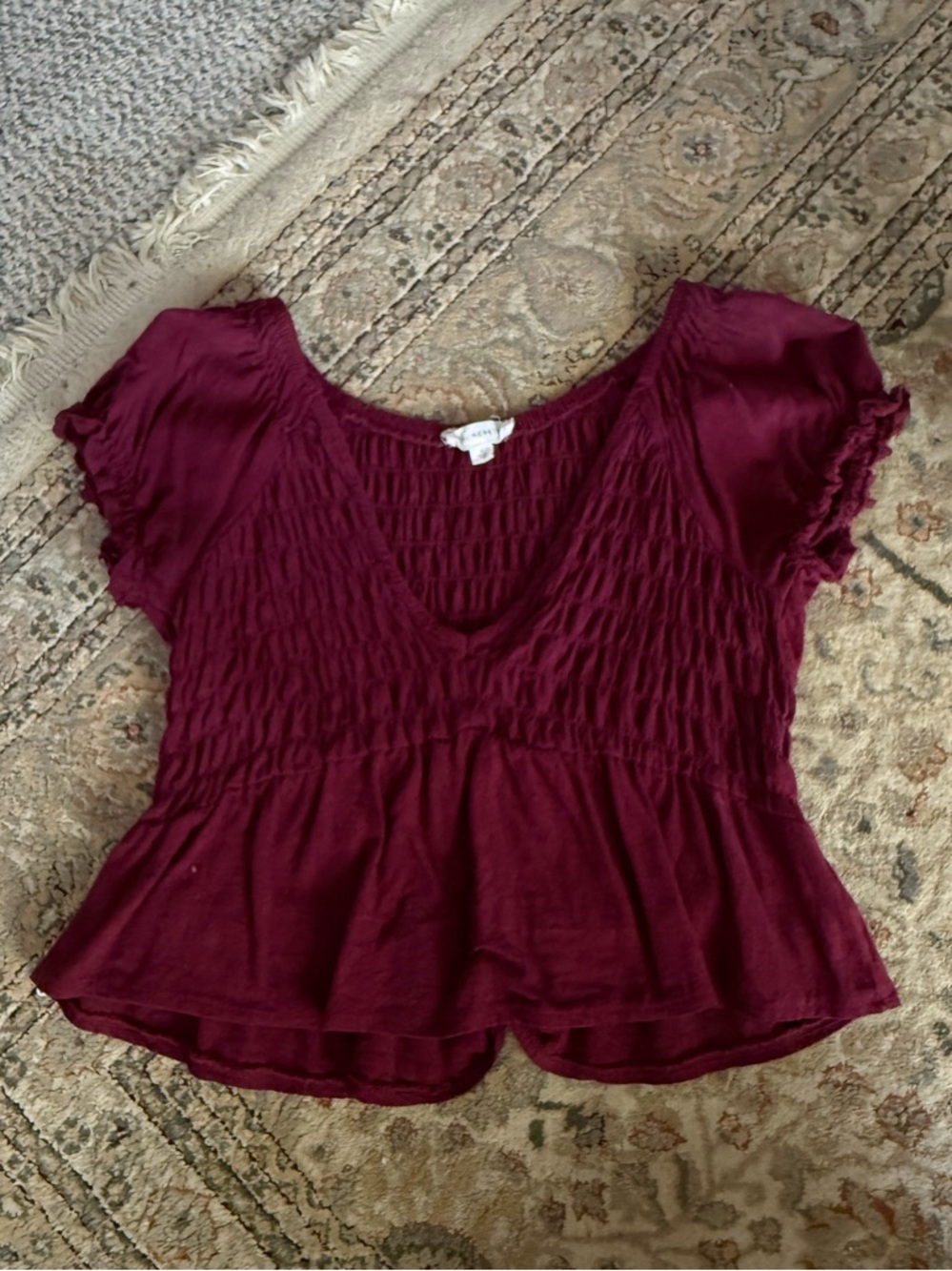 Short Sleeve Peplum Top Burgundy
